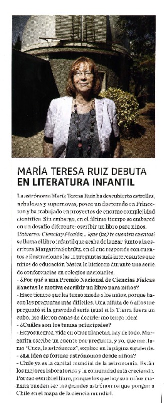 María Teresa Ruiz debuta en literatura infantil  [artículo].