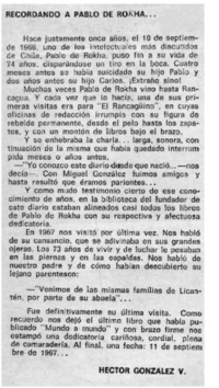 Recordando a Pablo de Rokha...  [artículo] Héctor González V.