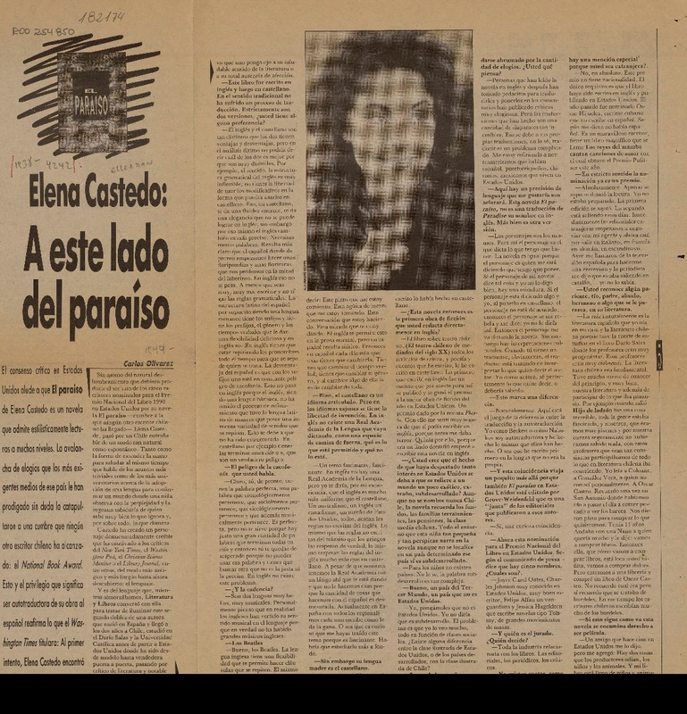 Elena Castedo, A este lado del paraíso  [artículo] Carlos Olivárez.