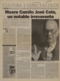 Muere Camilo José Cela, un notable irreverente  [artículo]