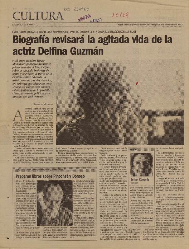 Biografía revisará la agitada vida de la actriz Delfina Guzmán  [artículo] Rodrigo Miranda.