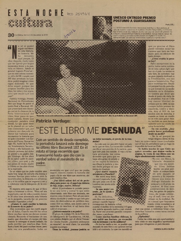 Este libro me desnuda" [entrevistas] [artículo] : Carmen Gloria Muñoz.
