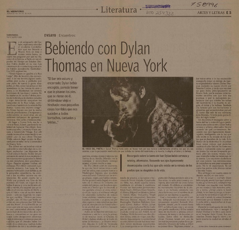 Bebiendo con Dylan Thomas en Nueva York  [artículo] Rubem Fonseca.