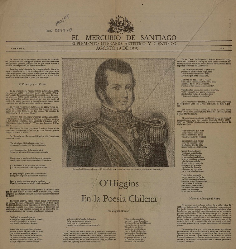 O'Higgins en la poesía chilena  [artículo] Miguel Moreno.