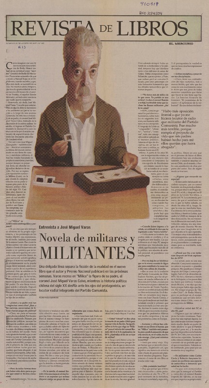 Novela de militares y militantes (entrevista)  [artículo] Pedro Pablo Guerrero.