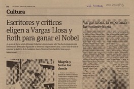 Escritores y críticos eligen a Vargas Llosa y Roth para ganar el Nobel  [artículo]Roberto Careaga c.