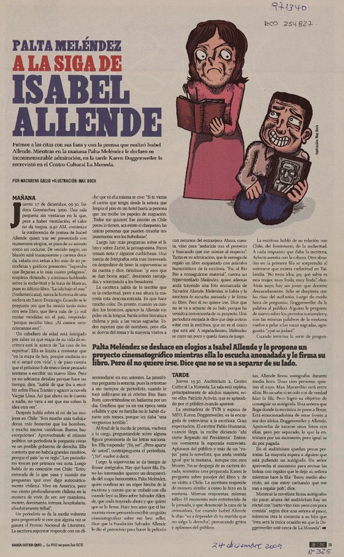 Palta Meléndez a la siga de Isabel Allende  [artículo] Macarena Gallo.