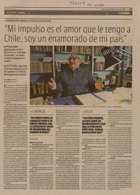 "Mi impulso es el amor que le tengo a Chile, soy un enamorado de mi país" (entrevista)  [artículo] Lucía Rojas Plass.