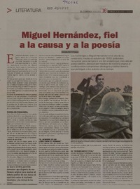 Miguel Hernández, fiel a la causa y la poesía  [artículo] Esther Díaz.