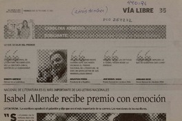 Isabel Allende recibe premio con emoción  [artículo].