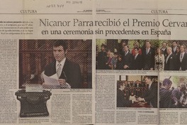 Nicanor Parra recibió el Premio Cervantes en una ceremonia sin precedentes en España  [artículo] Patricia O'Shea.