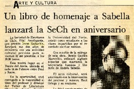 Un Libro de homenaje a Sabella lanzará la SECH en aniversario  [artículo].