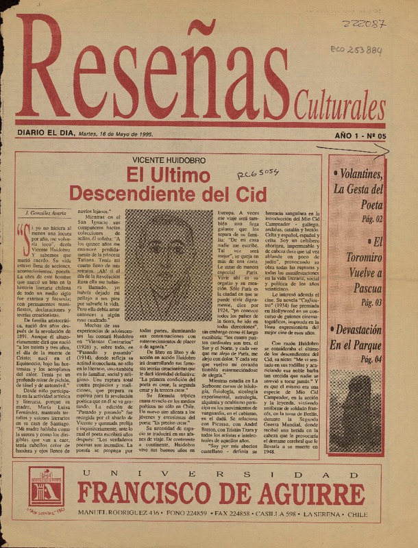 El último descendiente del Cid  [artículo] J. González Avaria.