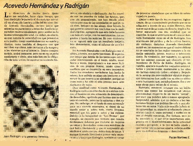 Acevedo Hernández y Radrigán  [artículo] Pacián Martínez E.
