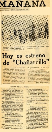 Hoy es estreno de "Chañarcillo".  [artículo]