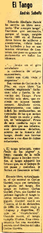 El tango  [artículo] Andrés Sabella.