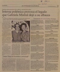 Intensa polémica provoca el legado que Gabriela Mistral dejó a su albacea  [artículo] Maureen Lennon y Hernán Cisternas.