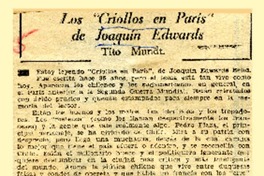 Los "Criollos en París" de Joaquín Edwards  [artículo] Tito Mundt.