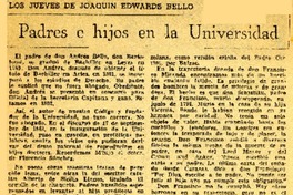 Padres e hijos en la universidad  [artículo] Joaquín Edwards Bello.
