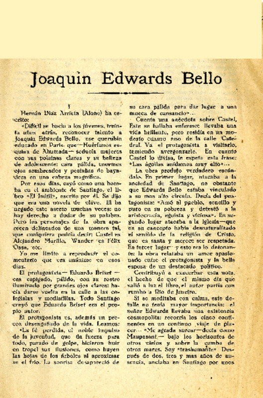 Joaqúin Edwards Bello  [artículo] Armando Rojas Molina.