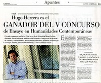 Hugo Herrera es el ganador del V concurso de ensayo y humanidades contemporáneas  [artículo].