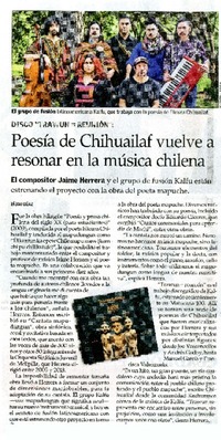 Poesía de Chihuailaf vuelve a resonar en la música chilena  [artículo] Iñigo Díaz.