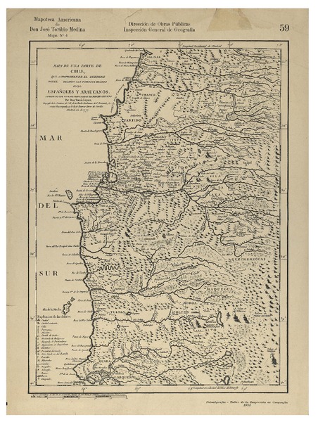 Mapa de una parte de Chile que comprehende el terreno donde pasaron los famosos hechos entre españoles y araucanos compuesto por el mapa manuscrito de Poncho Chileno