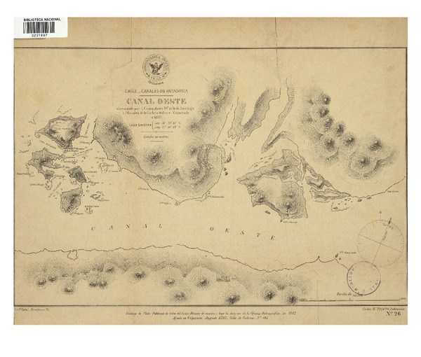 Canal Oeste Chile : Canales de Patagonia [material cartográfico] : Levantado por el Comandante D. Carlo de Amezaga i Oficiales de la Corbeta italiana "Caracciolo".