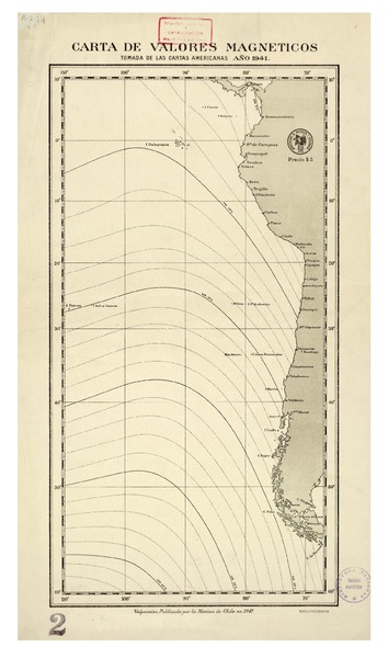 Carta de valores magnéticos Tomada de las cartas americanas año 1941 [material cartográfico] : Por la Marina de Chile.