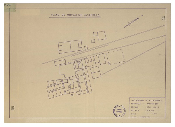 Plano de ubicación Alcerreca Provincia de Parinacota. Comuna Gral. Lagos [material cartográfico] : dibujo Fdo. Canario.