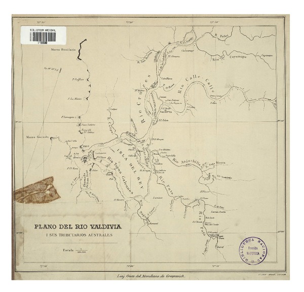 Plano del Río Valdivia i sus tributarios australes.