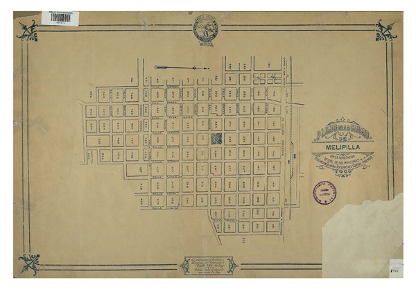 Plano de la ciudad de Melipilla con la numeración oficial de las manzanas