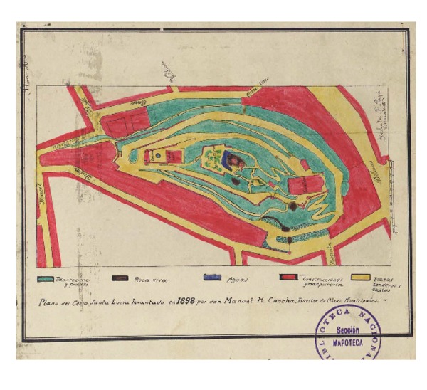 Plano del Cerro Santa Lucia levantado en 1898 por don Manuel H. Concha, Director de Obras Municipales