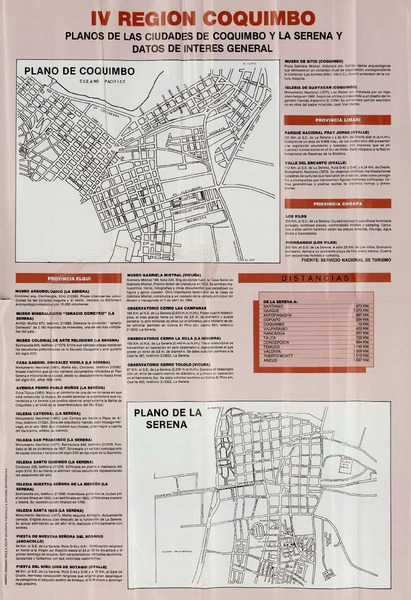 IV Región Coquimbo planos de la ciudades de Coquimbo y La Serena y datos de interés general.