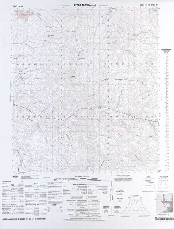 Cerro Carrizalillo 27°30' - 69°45' [material cartográfico] : Instituto Geográfico Militar de Chile.