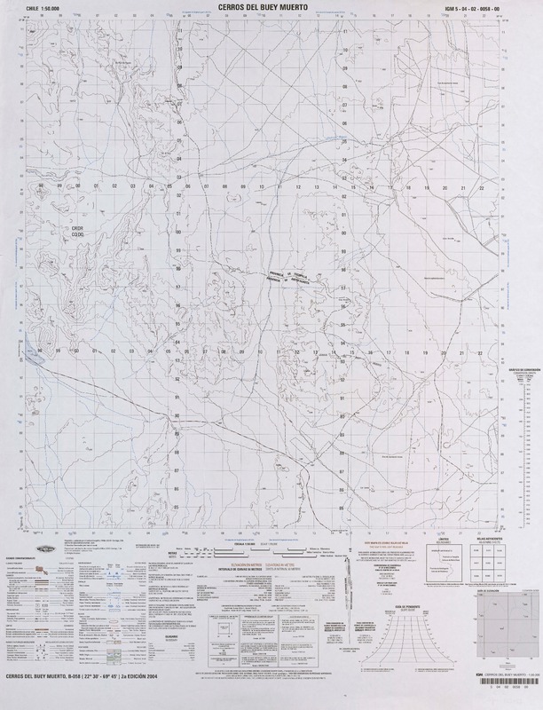 Cerros del Buey Muerto 22°30' - 69°45' [material cartográfico] : Instituto Geográfico Militar de Chile.