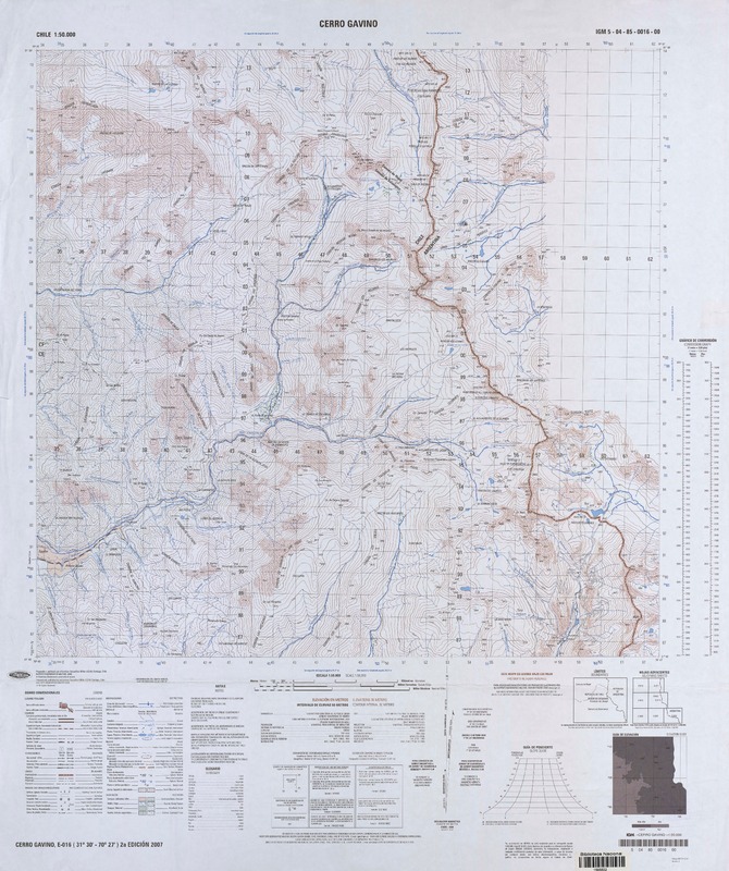 Cerro Gavino E-016 (31° 30'- 70° 27') [material cartográfico] preparado y publicado por el Instituto Geográfico Militar.