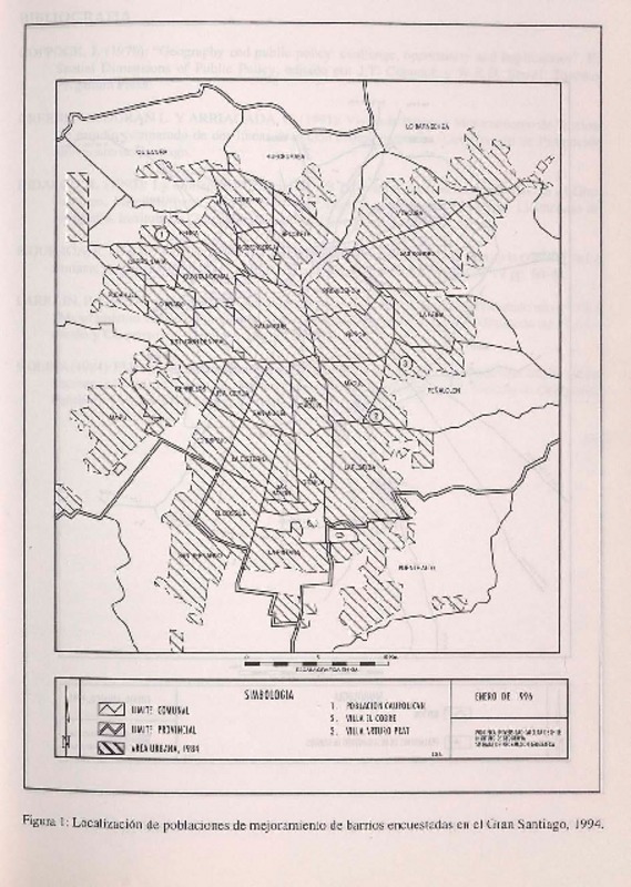 Localización de poblaciones de mejoramiento de barrios encuestados en el Gran Santiago, 1994  [material cartográfico]