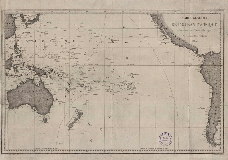 Carte générale de l'Océan Pacifique pour servir au voyage pittoresque [material cartográfico] : dressée par M. D.' Urville 1834 ; gravée sur Acier par Alès.