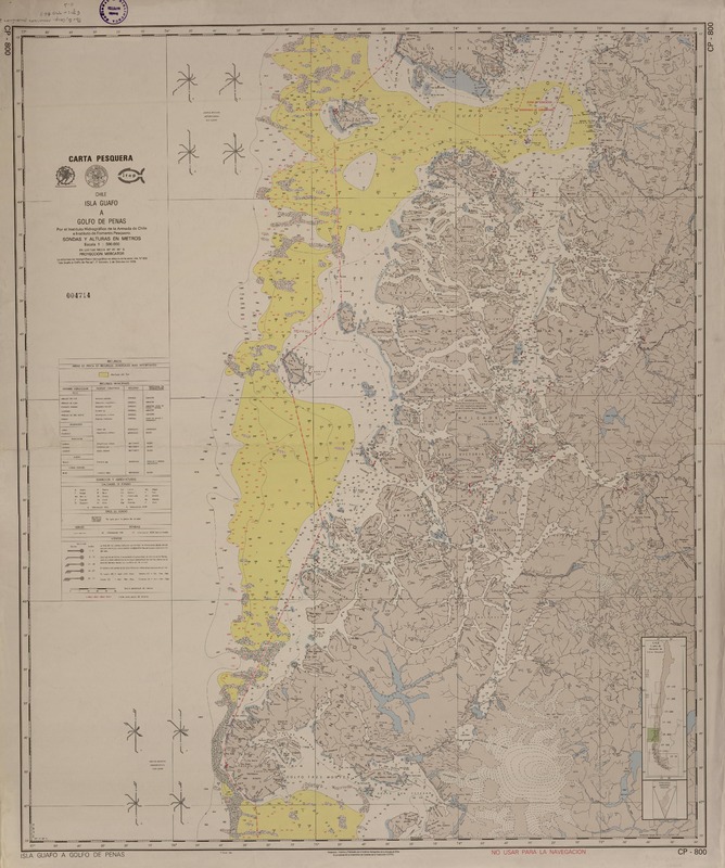 Carta pesquera Chile, Isla Guafo a Golfo de Penas [material cartográfico]: por el Instituto Hidrográfico de la Armada de Chile e Instituto de Fomento Pesquero.
