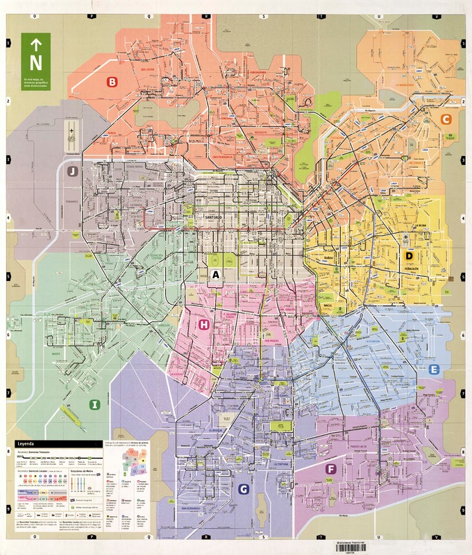 Transantiago informa [Mapa de recorridos troncales y locales del gran Santiago]. [material cartográfico] :