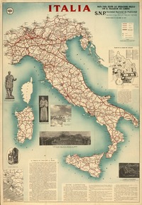 Italia : mapa para seguir las operaciones bélicas con el trazado de los caminos.