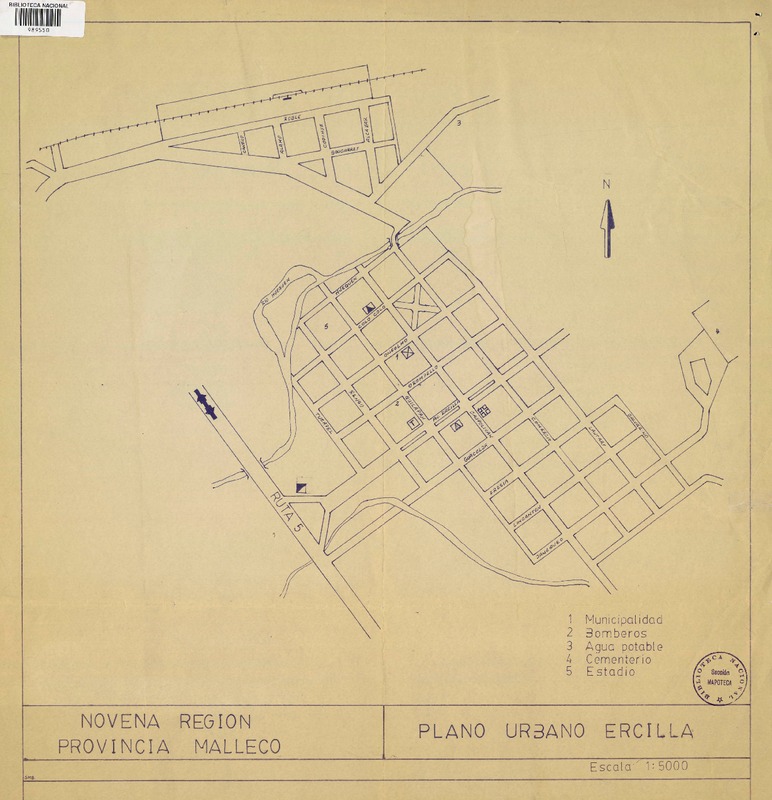 Plano urbano Ercilla novena Región, provincia Malleco, [material cartográfico] :