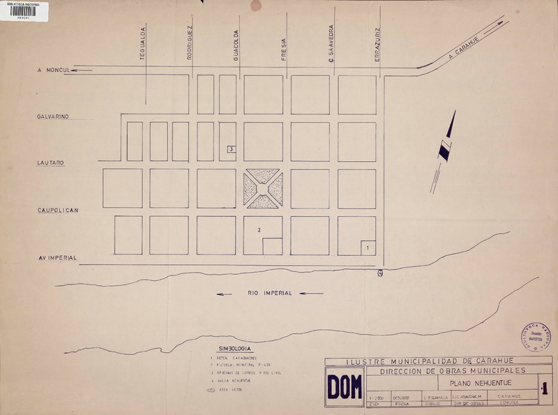 Plano Nehuentue  [material cartográfico] Ilustre Municipalidad de Carahue, Dirección de Obras Municipales.