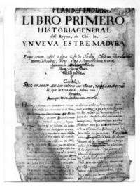 [Imagen de un manuscrito, titulado "Flandes Indiano. Libro primero Historia General del Reyno de Chile"]
