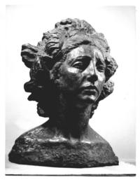 [Enriqueta Petit, retrato en escultura de bronce de su cabeza]