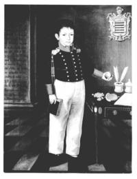 [José Raimundo de Figueroa y Araoz, retrato de niño con uniforme de cuerpo entero]