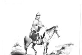 [Campesino montado a caballo, acompañado con un perro, dibujo]