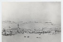 [Dibujo del puerto de Valparaíso, vista desde el mar hacia la costa, siglo 19]