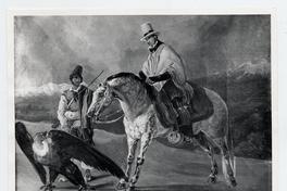 [Hombre a caballo y otro a pie, juntos a un cóndor que está en el suelo, titulada "La Caza de un cóndor"]
